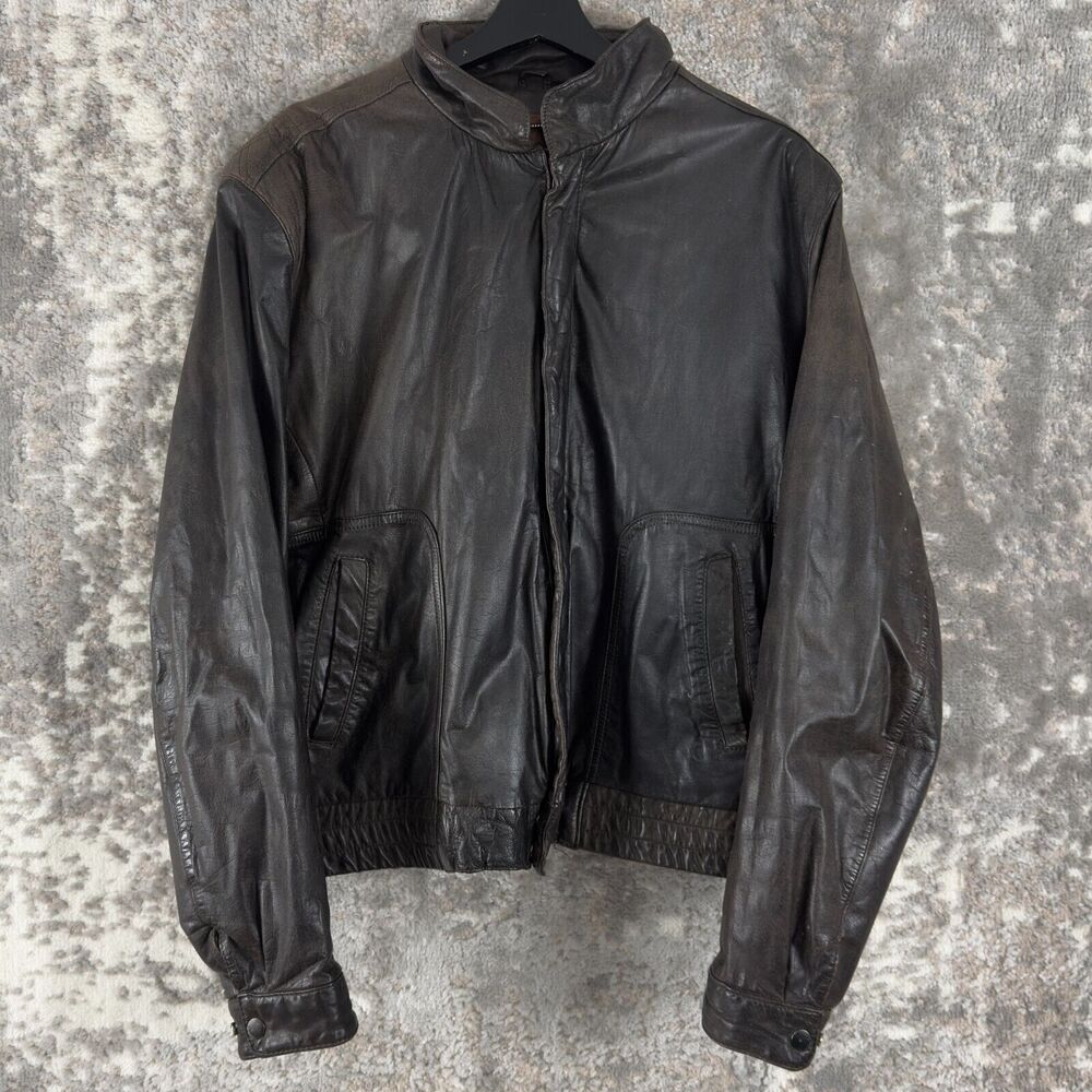 Reed Sportswear Men Size L44 Genuine Leather Moto Jacket Zip Brown Biker Outdoor